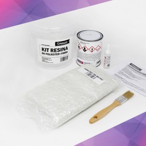 Kit resina de poliéster + peróxido + fibra de vidrio Nazza + paletina + guantes 2