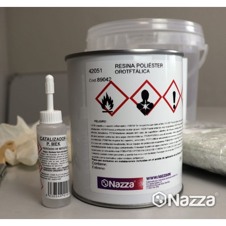Kit resina de poliéster + peróxido + fibra de vidrio Nazza + paletina + guantes