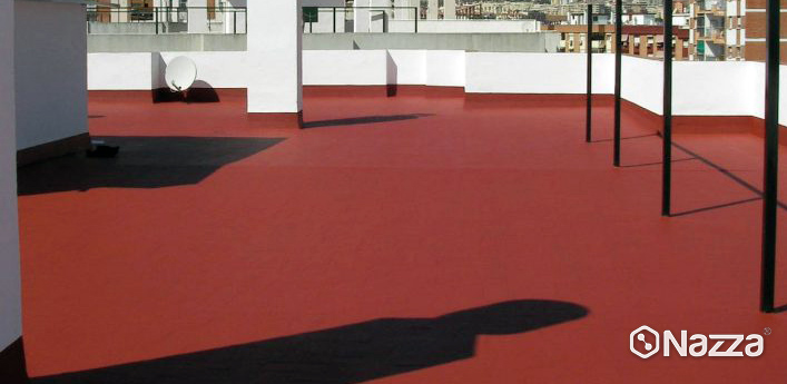 Terrasse entièrement étanchéifiée en polyurée rouge tuile